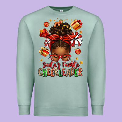 Santa's Favorite Cheerleader Afro Messy Bun Premium Sweatshirt Designed By Texasbilliewilder