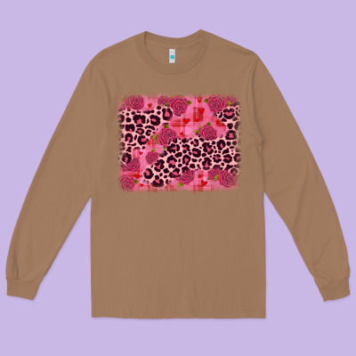 Valentine's Day Roses Leopard Background Long Sleeve Tee Designed By Jahusdesignshop