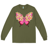 Army Green Pink ribbon Breast Cancer butterfly Long Sleeve Tee - NancyCooperArtShop