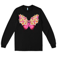 Black Pink ribbon Breast Cancer butterfly Long Sleeve Tee - NancyCooperArtShop