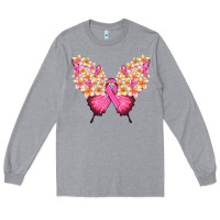 Heather Grey Pink ribbon Breast Cancer butterfly Long Sleeve Tee - NancyCooperArtShop
