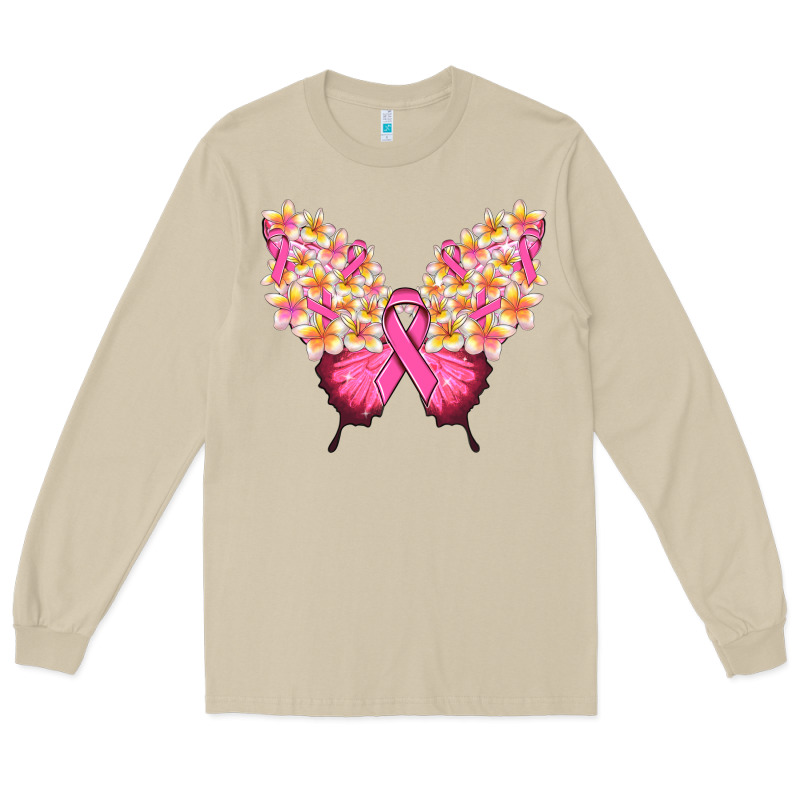 Pink Ribbon Breast Cancer Butterfly Long Sleeve Tee by NancyCooperArtShop | Teevron
