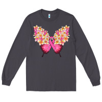 Smoke Pink ribbon Breast Cancer butterfly Long Sleeve Tee - NancyCooperArtShop