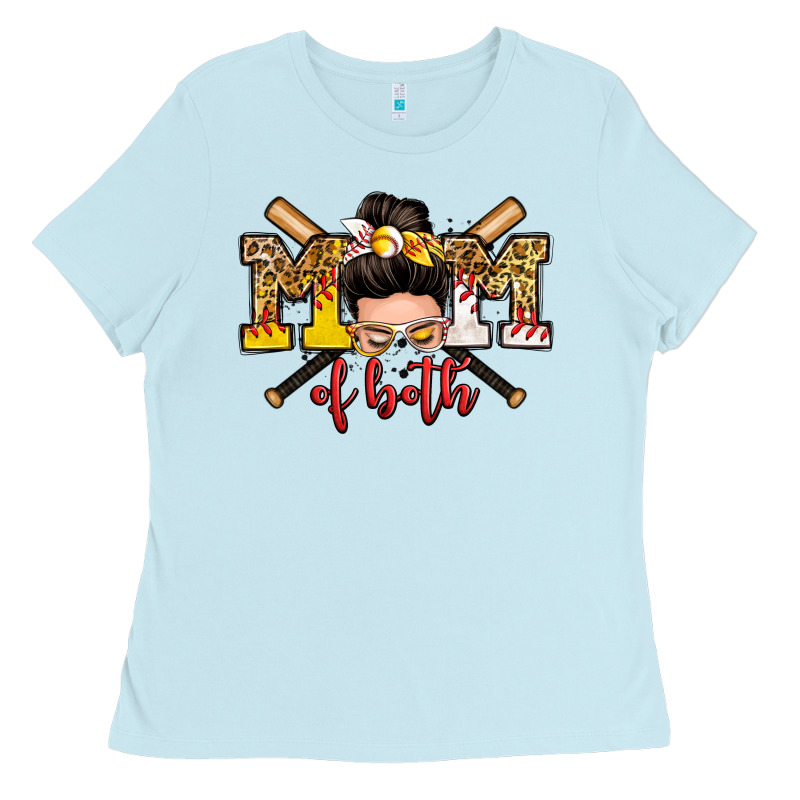 Mom Of Both Baseball And Softball Messy Bun Ladies Tee by Zillion Design Studio | Teevron
