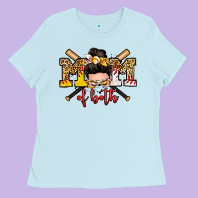Mom Of Both Baseball And Softball Messy Bun Ladies Tee Designed By Zillion Design Studio