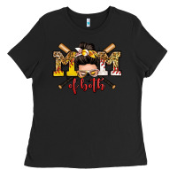 Black mom of both baseball and softball messy bun Ladies Tee - Zillion Design Studio