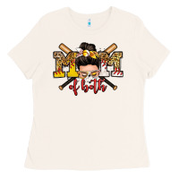 Bone mom of both baseball and softball messy bun Ladies Tee - Zillion Design Studio