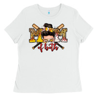 White mom of both baseball and softball messy bun Ladies Tee - Zillion Design Studio