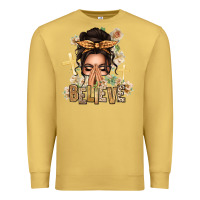 Antique Gold believe praying caucasian messy bun Premium Sweatshirt - texasbilliewilder
