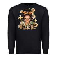 Black believe praying caucasian messy bun Premium Sweatshirt - texasbilliewilder