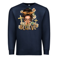 Navy believe praying caucasian messy bun Premium Sweatshirt - texasbilliewilder