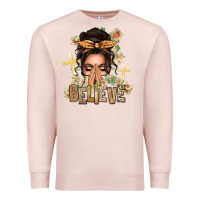 Pale Pink believe praying caucasian messy bun Premium Sweatshirt - texasbilliewilder