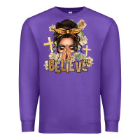 Purple believe praying caucasian messy bun Premium Sweatshirt - texasbilliewilder