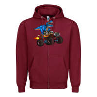 Burgundy monster truck and  t rex dinosaur Zipper Hoodie - Artiststas