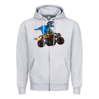 Heather Grey monster truck and  t rex dinosaur Zipper Hoodie - Artiststas