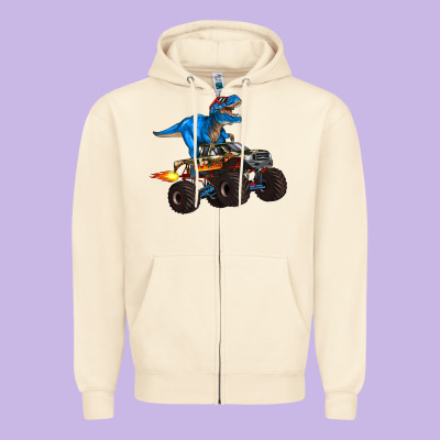 Monster Truck And  T Rex Dinosaur Zipper Hoodie Designed By Artiststas