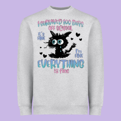 I Survived 100 Days Of School Cat Heavyweight Sweatshirt Designed By Maliassmallbusiness