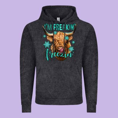 I'm Freakin Freezin Long Haired Cow Vintage Hoodie Designed By Jasminsmagicworld