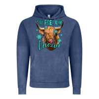 Vintage Denim i'm freakin freezin long haired cow Vintage Hoodie - Jasminsmagicworld