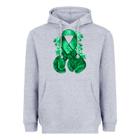 Heather Grey Emerald green ribbon Liver Cancer boxing gloves Heavyweight Hoodie - NancyCooperArtShop