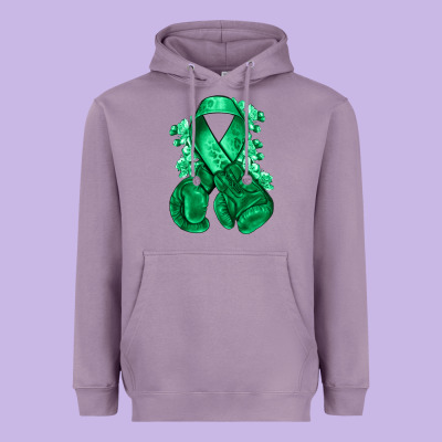 Emerald Green Ribbon Liver Cancer Boxing Gloves Heavyweight Hoodie Designed By Nancycooperartshop