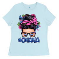 Baby Blue ohana stitch messy bun Ladies Tee - Zillion Design Studio