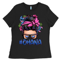 Black ohana stitch messy bun Ladies Tee - Zillion Design Studio