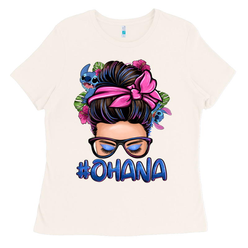 Ohana Stitch Messy Bun Ladies Tee by Zillion Design Studio | Teevron