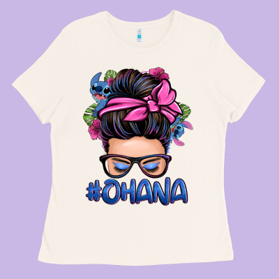 Ohana Stitch Messy Bun Ladies Tee Designed By Zillion Design Studio