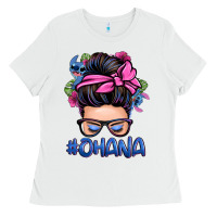 White ohana stitch messy bun Ladies Tee - Zillion Design Studio