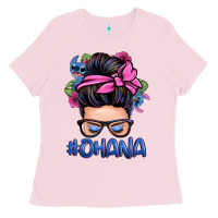 Bubblegum Pink ohana stitch messy bun Ladies Tee - Zillion Design Studio