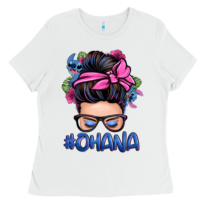 Ohana Stitch Messy Bun Ladies Tee by Zillion Design Studio | Teevron