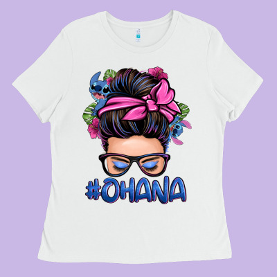 Ohana Stitch Messy Bun Ladies Tee Designed By Zillion Design Studio