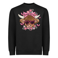 Black cow with flowers and butterflies Heavyweight Sweatshirt - MaliasSmallBusiness