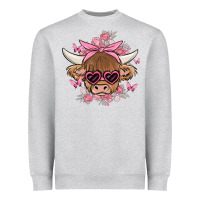 Heather Grey cow with flowers and butterflies Heavyweight Sweatshirt - MaliasSmallBusiness