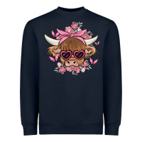 Navy cow with flowers and butterflies Heavyweight Sweatshirt - MaliasSmallBusiness