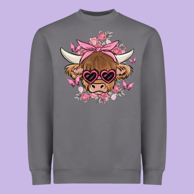 Cow With Flowers And Butterflies Heavyweight Sweatshirt Designed By Maliassmallbusiness
