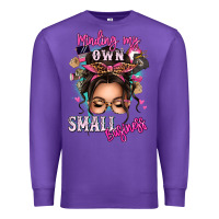 Purple minding my own small business messy bun Premium Sweatshirt - texasbilliewilder