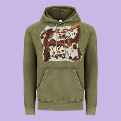 Hand Drawn Cowhide Cow Fur Vintage Hoodie Designed By Barkaloodesign