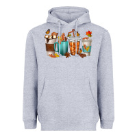 Heather Grey Thankful Coffee Cups Heavyweight Hoodie - texasbilliewilder