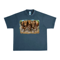 Midnight Navy 3 red angus bulls Urban Heavy Tee - LillyAllenDesigns