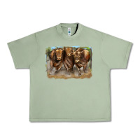 Oil Green 3 red angus bulls Urban Heavy Tee - LillyAllenDesigns