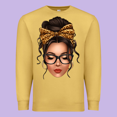 Caucasian Leopard Messy Bun Premium Sweatshirt Designed By Texasbilliewilder