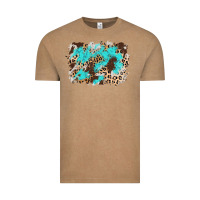 Vintage Coffee cowhide leopard turquoise background Vintage Tee - AdoDesignShop