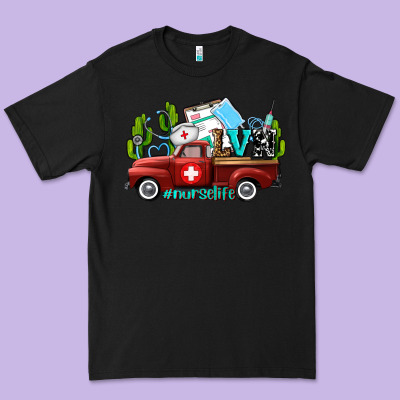 Lvn Nurse Truck With Cactus And Sunflowers Premium Tee Designed By Adodesignshop