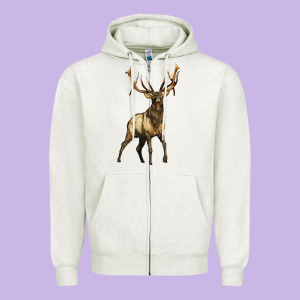 Elk Deer Zipper Hoodie Designed By Lillyallendesigns