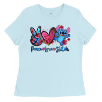 Baby Blue peace love stitch Ladies Tee - Zillion Design Studio