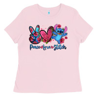 Bubblegum Pink peace love stitch Ladies Tee - Zillion Design Studio