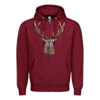 Burgundy elk deer head Zipper Hoodie - LillyAllenDesigns
