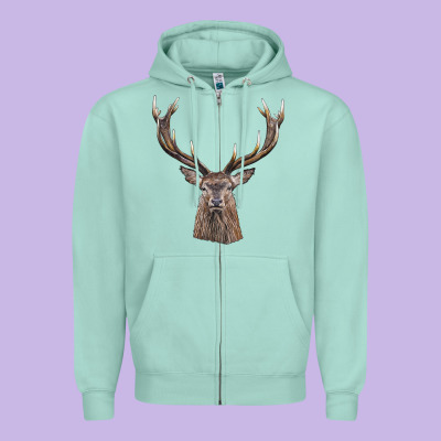 Elk Deer Head Zipper Hoodie Designed By Lillyallendesigns